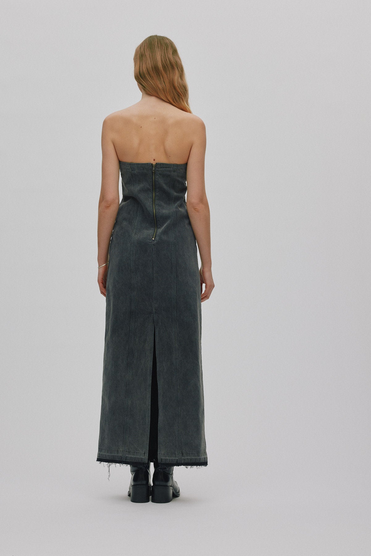 Anizette - Grey denim fitted dress I Washed grey 3 - Rabens Saloner