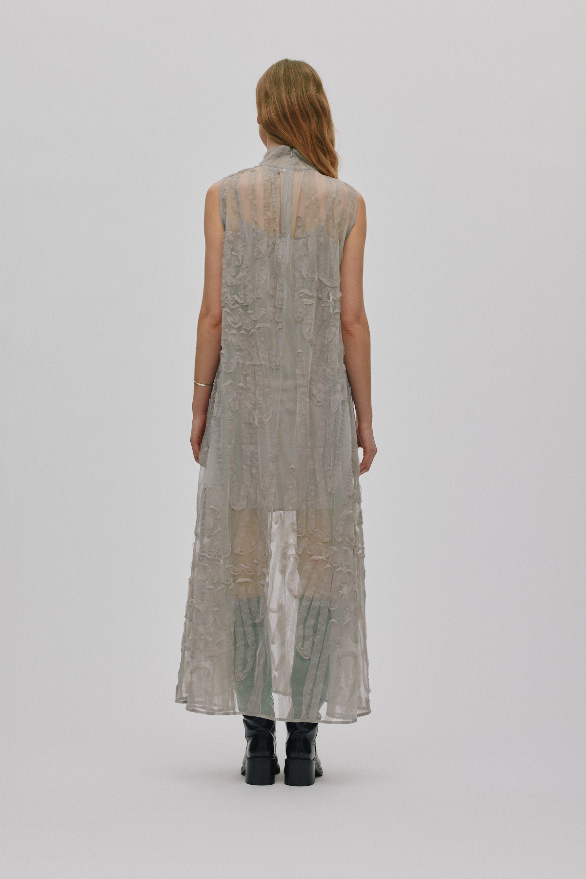 Allison - Splash netting long dress I Silver grey 4 - Rabens Saloner