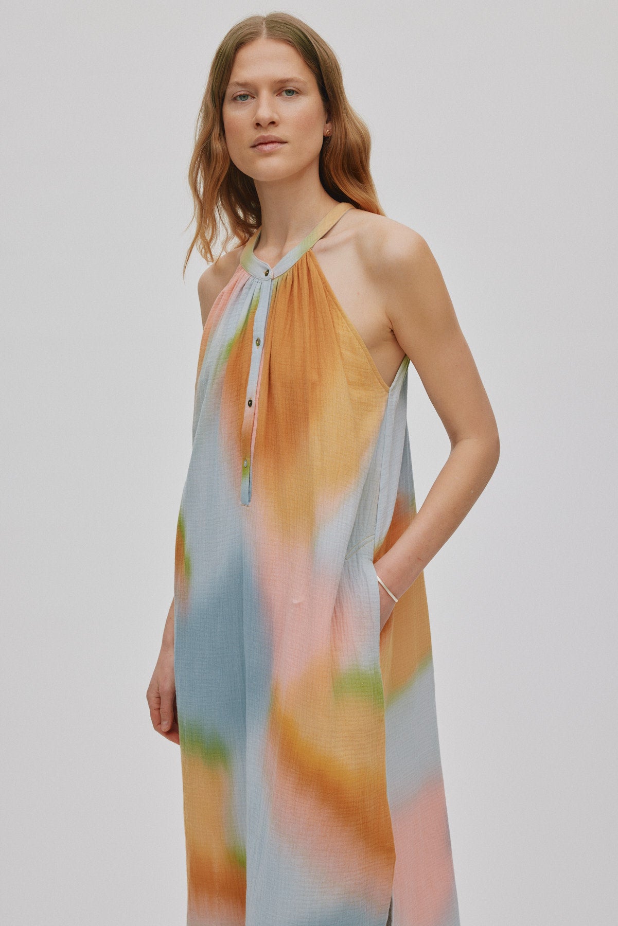 Malaia - Water color button front dress I Sunset combo 2 - Rabens Saloner