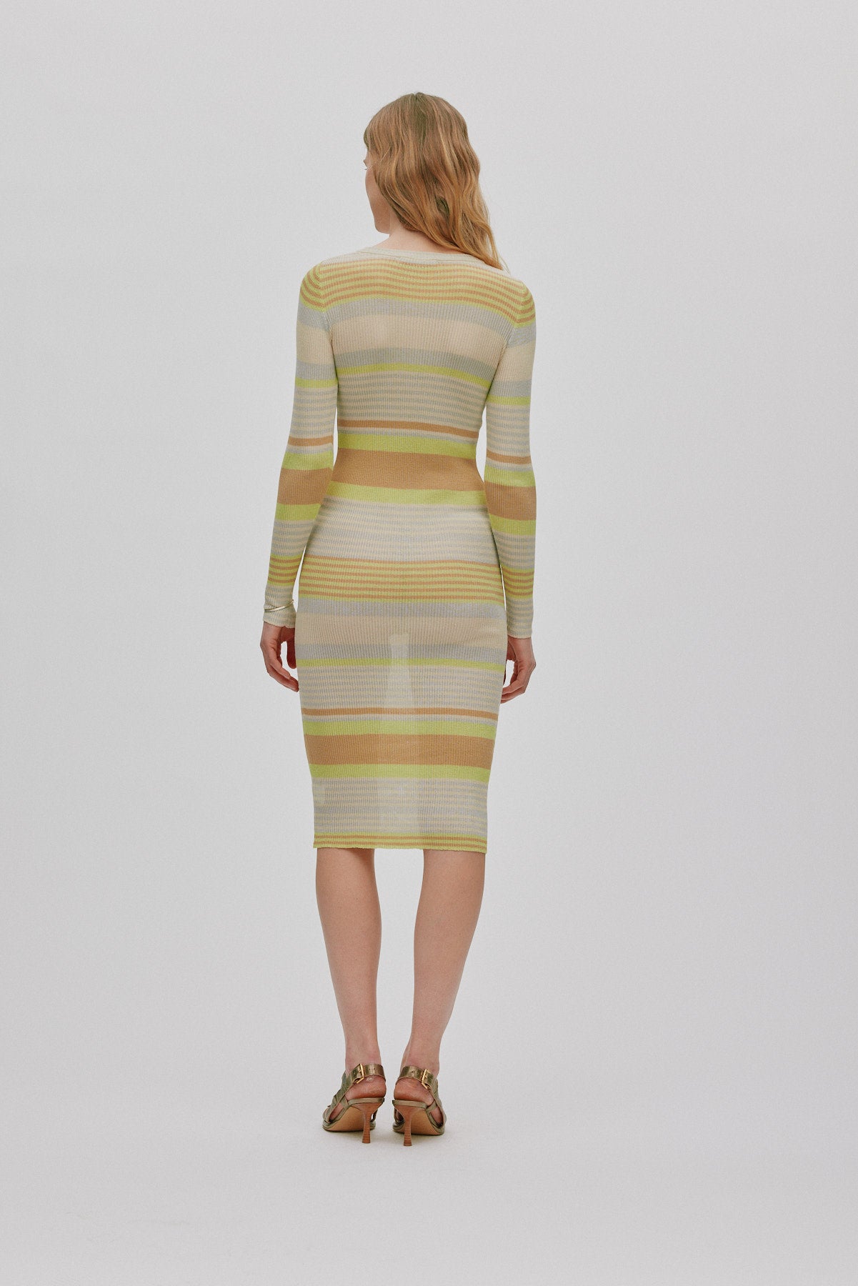 Inua - Ribbed stripes knit dress I Soft lime stripe 3 - Rabens Saloner