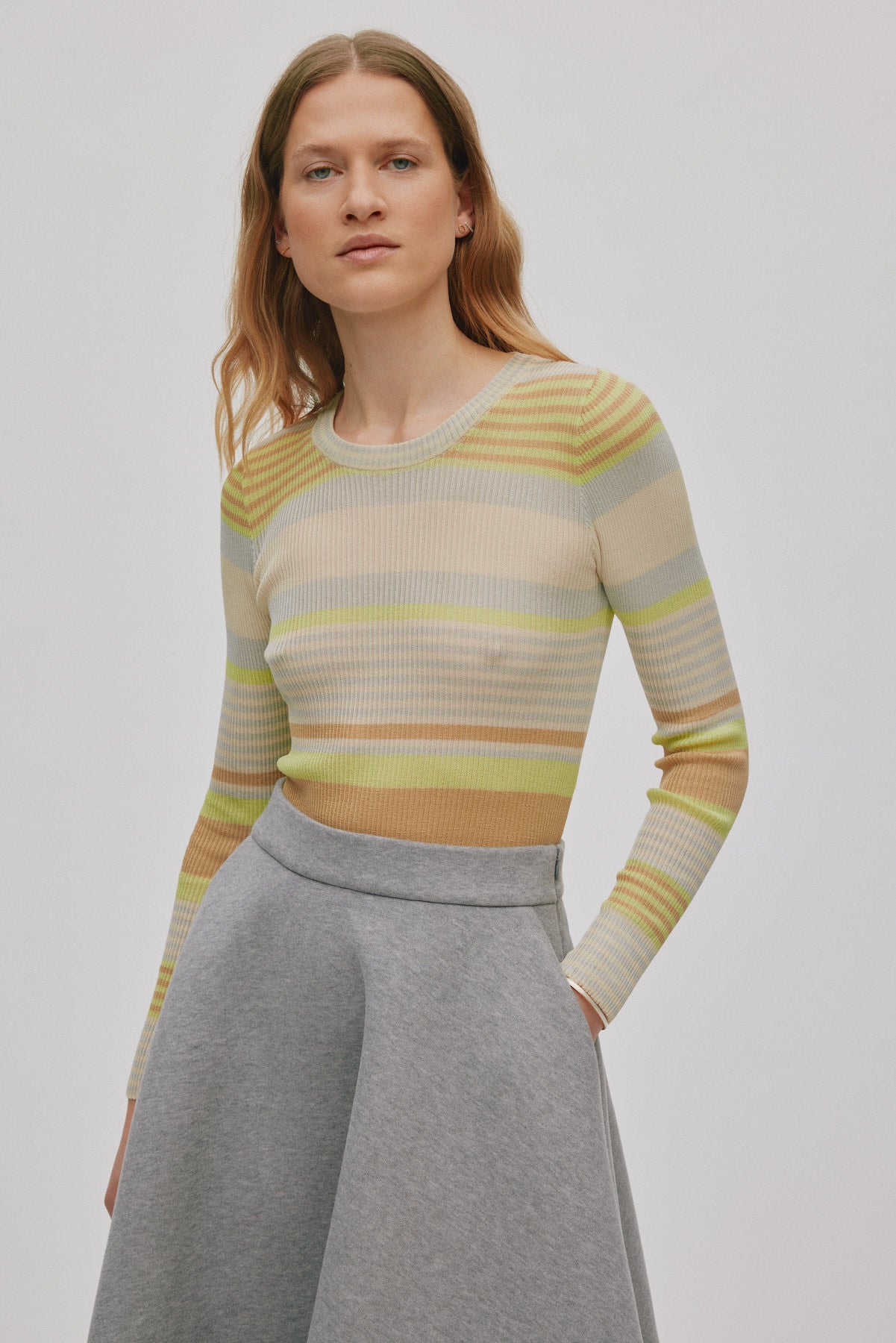 Jacka - Ribbed stripes knit top I Soft lime stripe 1 - Rabens Saloner