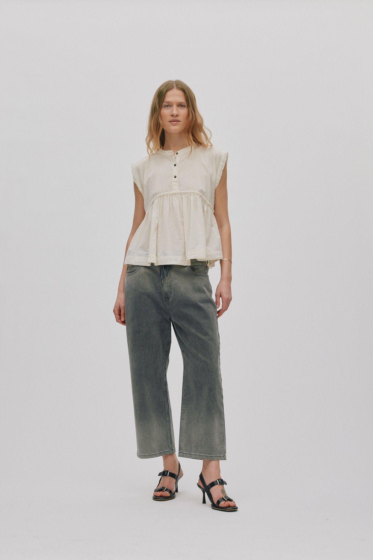 Beza - Grey denim drawstring pants I Washed grey 1 - Rabens Saloner