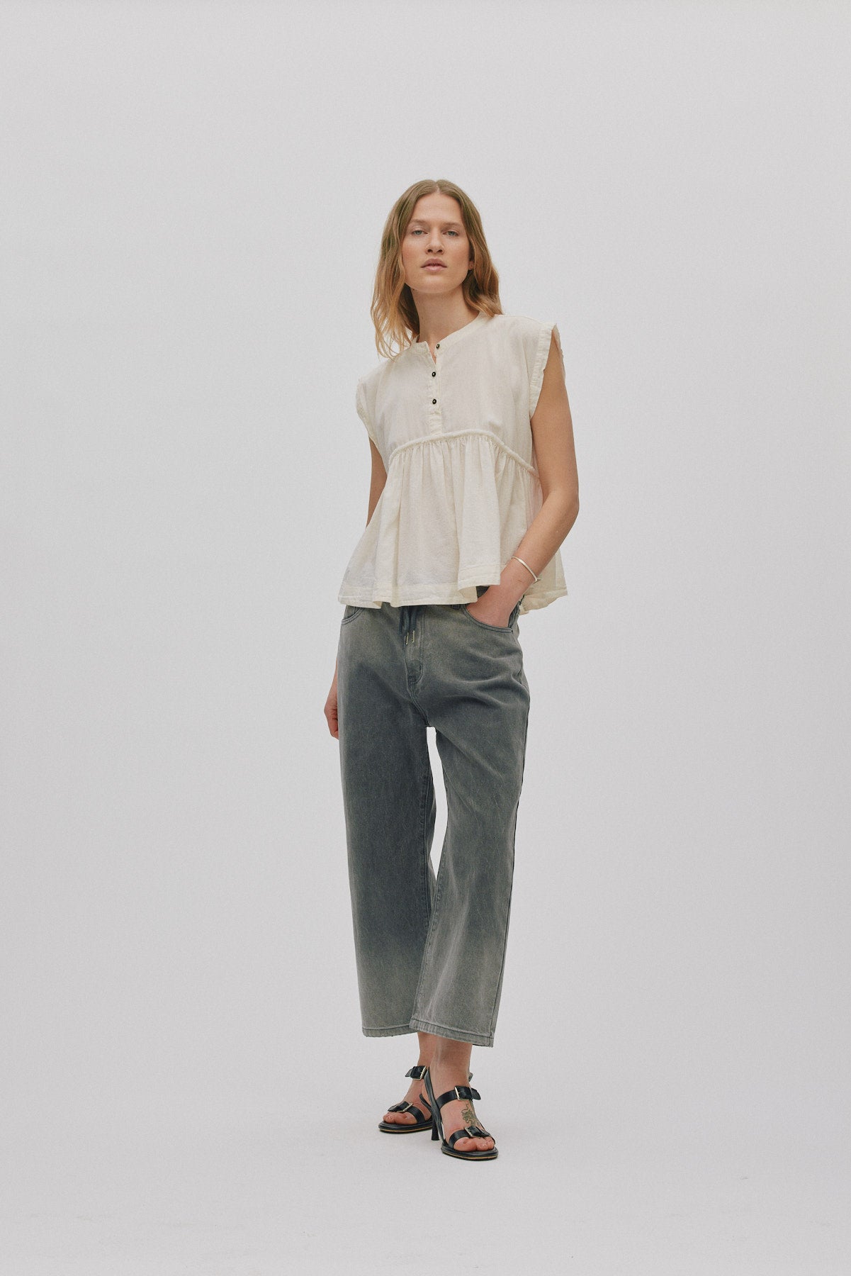 Beza - Grey denim drawstring pants I Washed grey 5 - Rabens Saloner