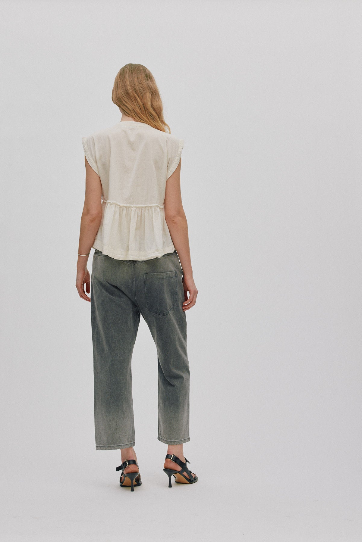 Beza - Grey denim drawstring pants I Washed grey 4 - Rabens Saloner
