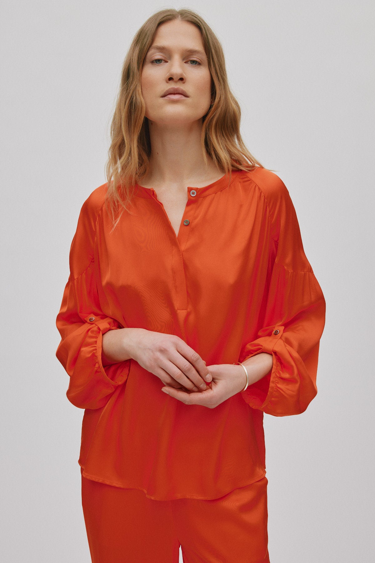 Lissy - Contrast lace shirt I Deep mandarin 2 - Rabens Saloner
