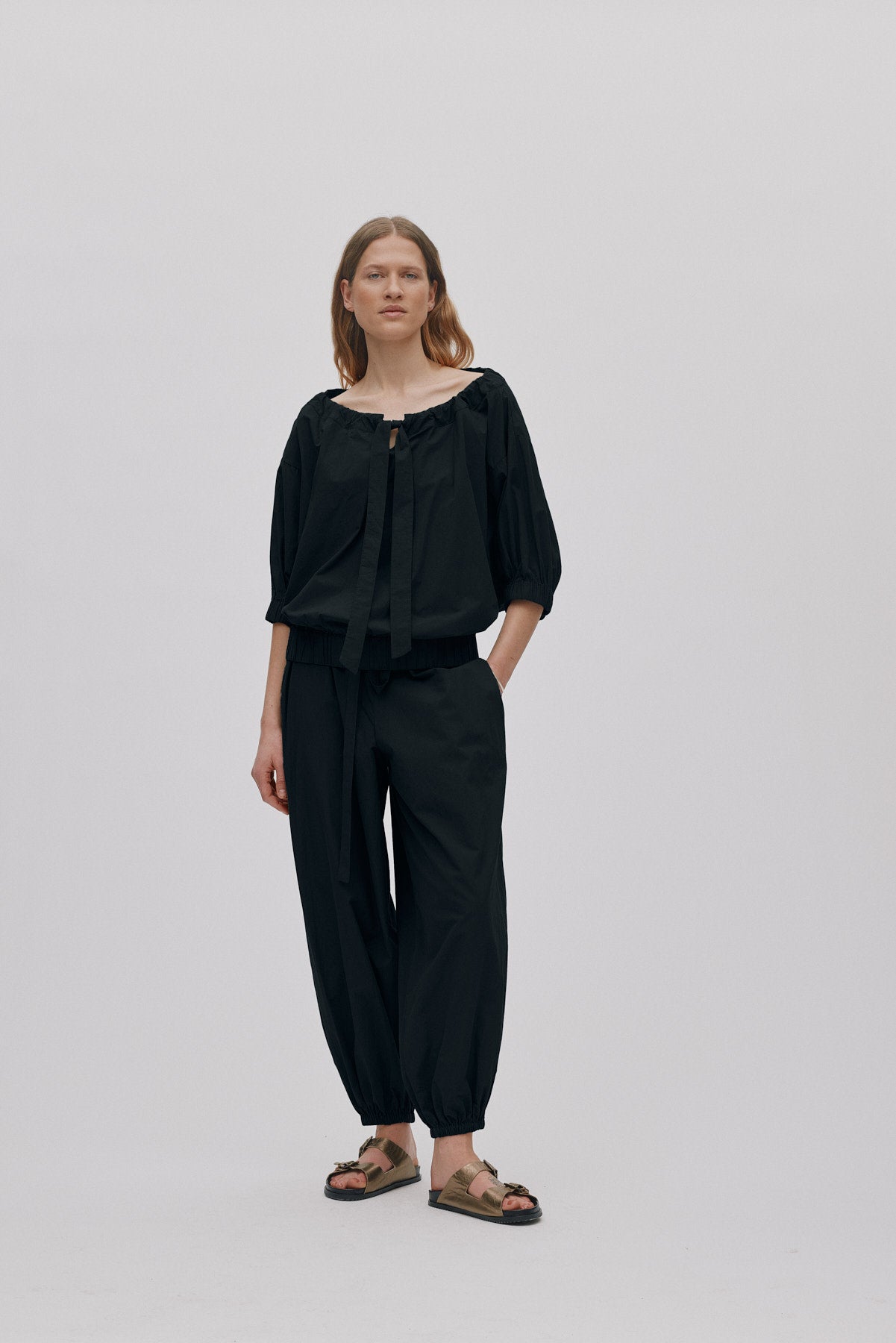 Ingefred - Poplin gathered top I Black Black XS/S 2 - Rabens Saloner