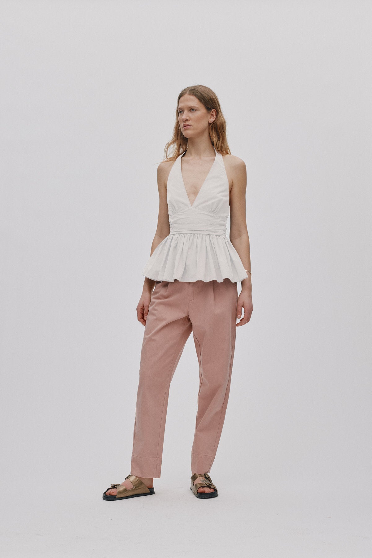 Raina - Texture canvas pleat pants I Soft rose Soft rose XS 1 - Rabens Saloner