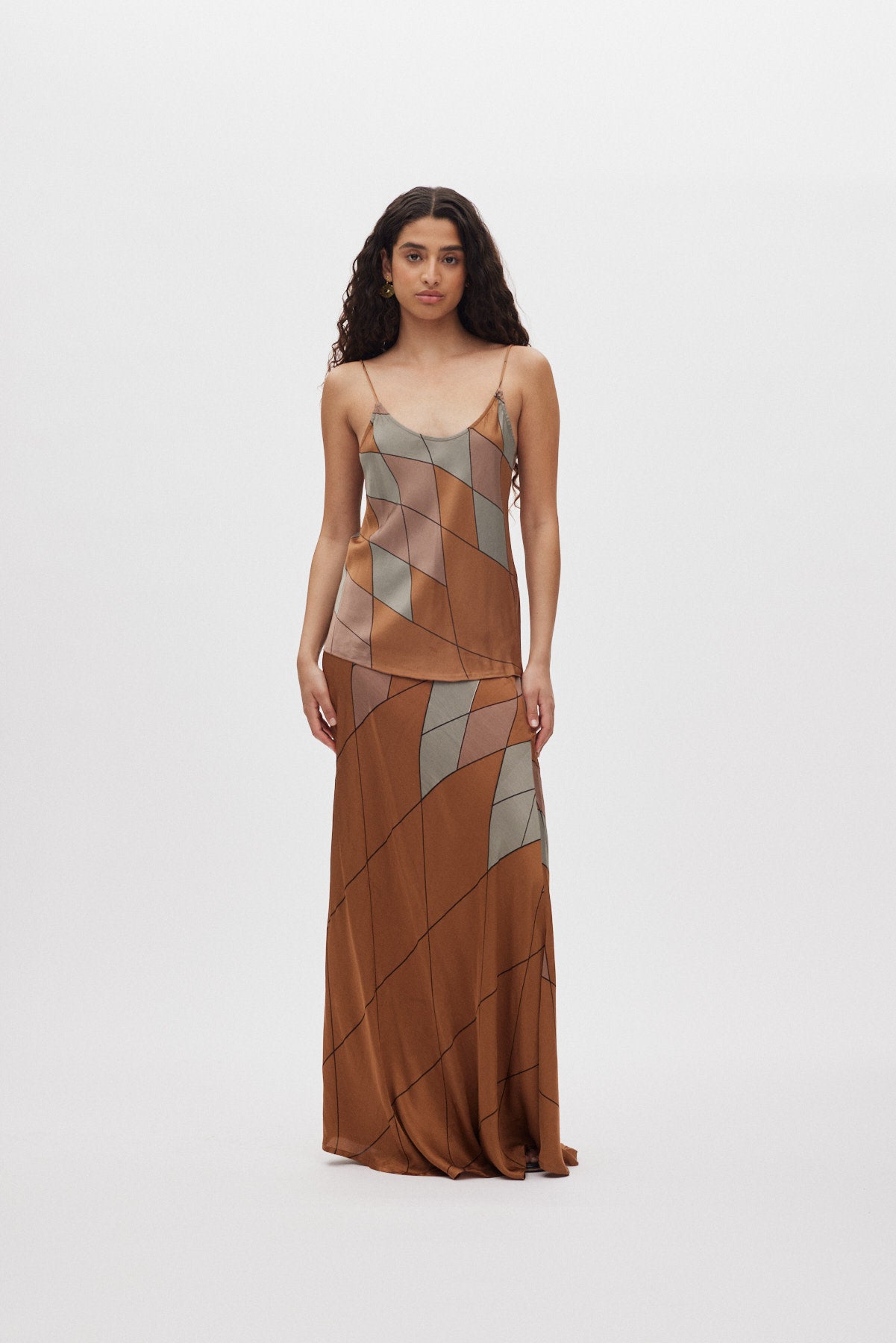 Mumle - Diamond print bias skirt I Rust combo 1 - Rabens Saloner