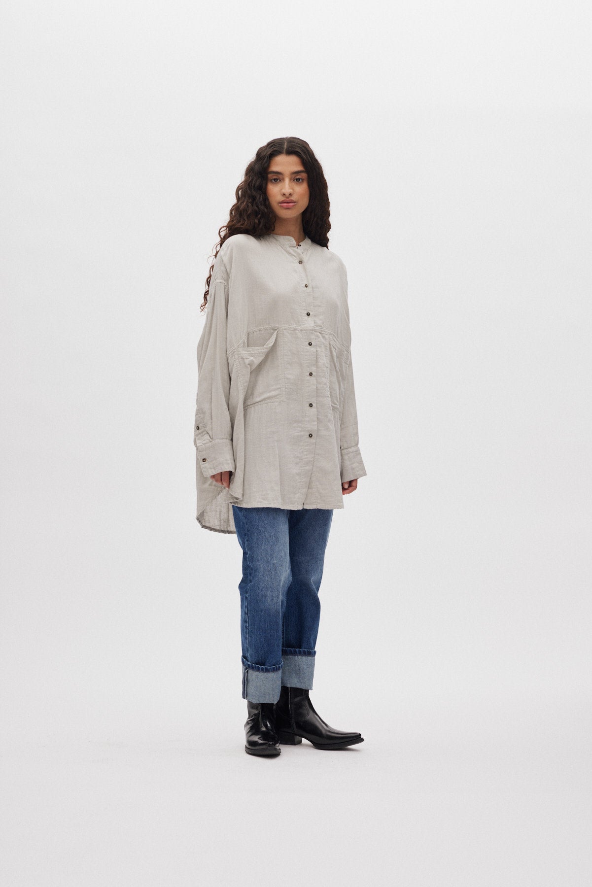 Sonja - Cotton double oversized shirt I Cement 1 - Rabens Saloner