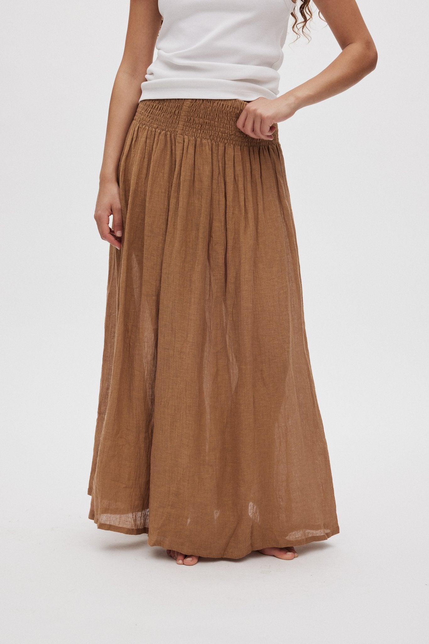 Jumana - Crinkled flared skirt I Walnut 5 - Rabens Saloner