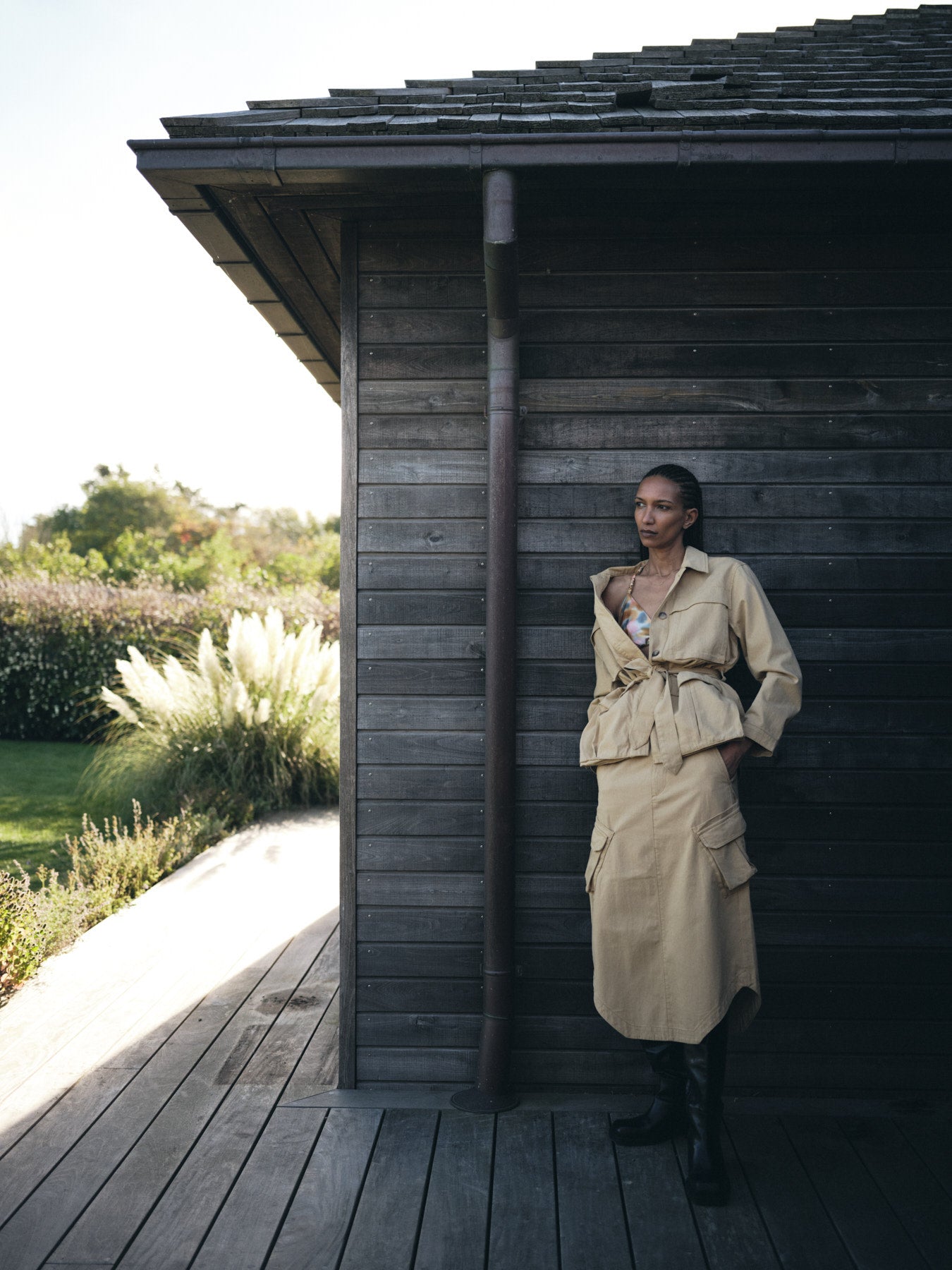Sienna - Texture canvas belted jacket I Sand Sand XS 10 - Rabens Saloner