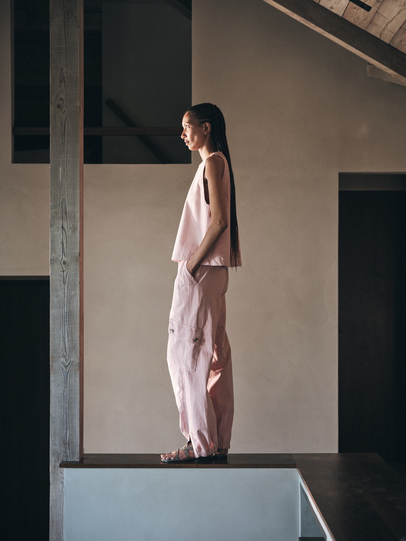 Justa - Texture canvas pants with zip I Soft rose 7 - Rabens Saloner