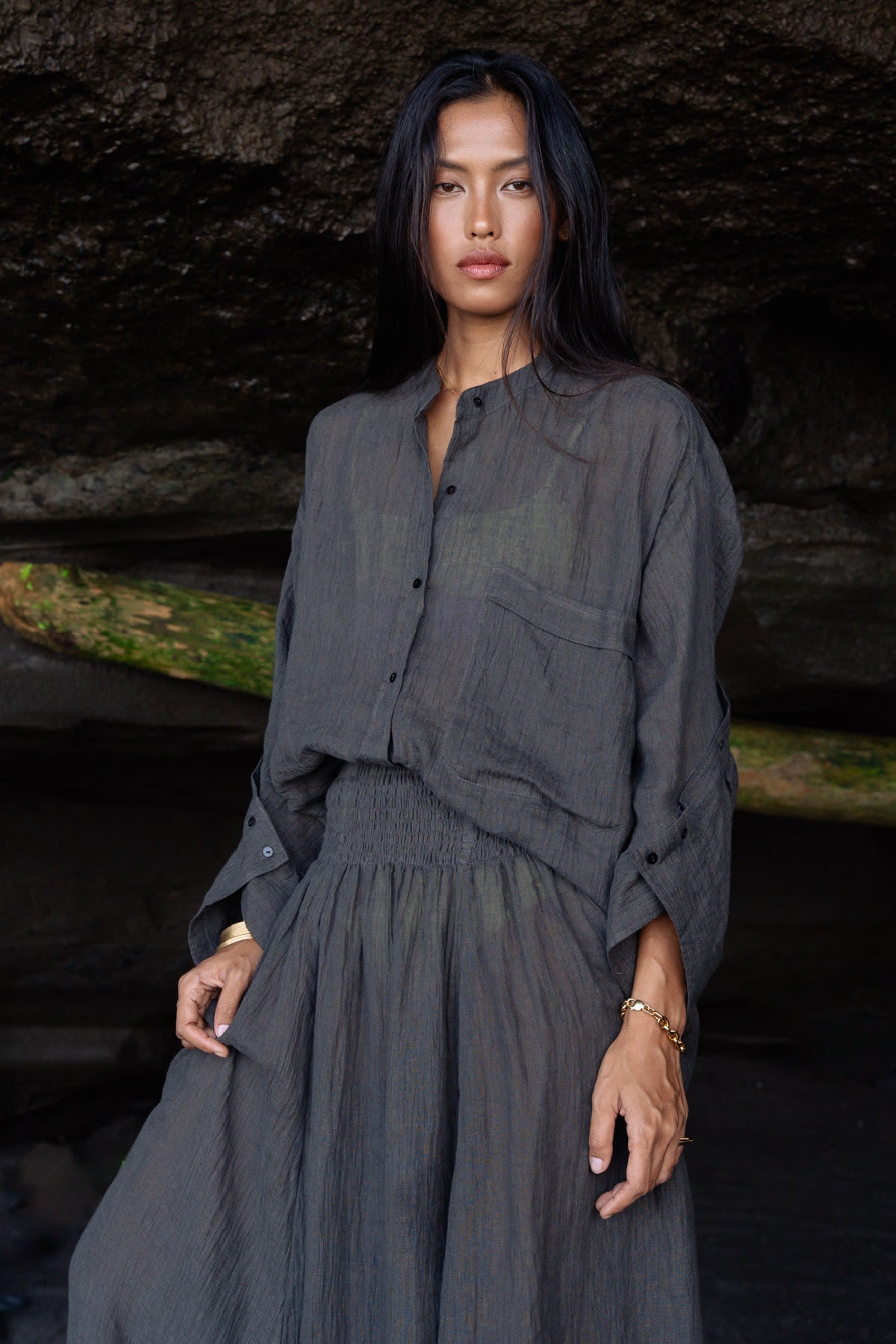 Jumana - Crinkled flared skirt I Faded black 1 - Rabens Saloner