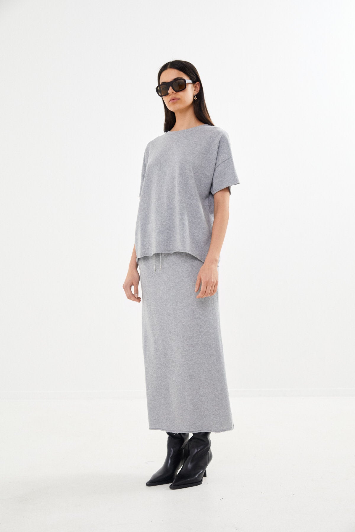 Hanni - Light stretch long skirt I Grey melange 5 - Rabens Saloner