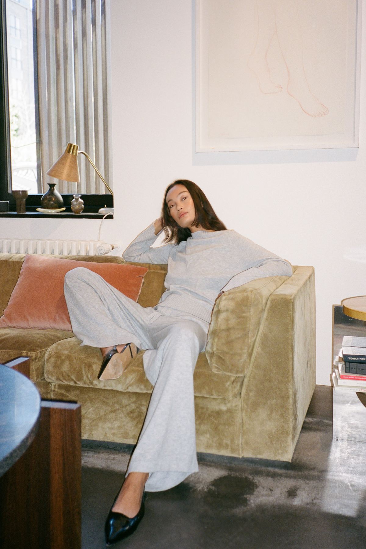 Filine - Knit lounge wide pants I Grey melange 1 - Rabens Saloner