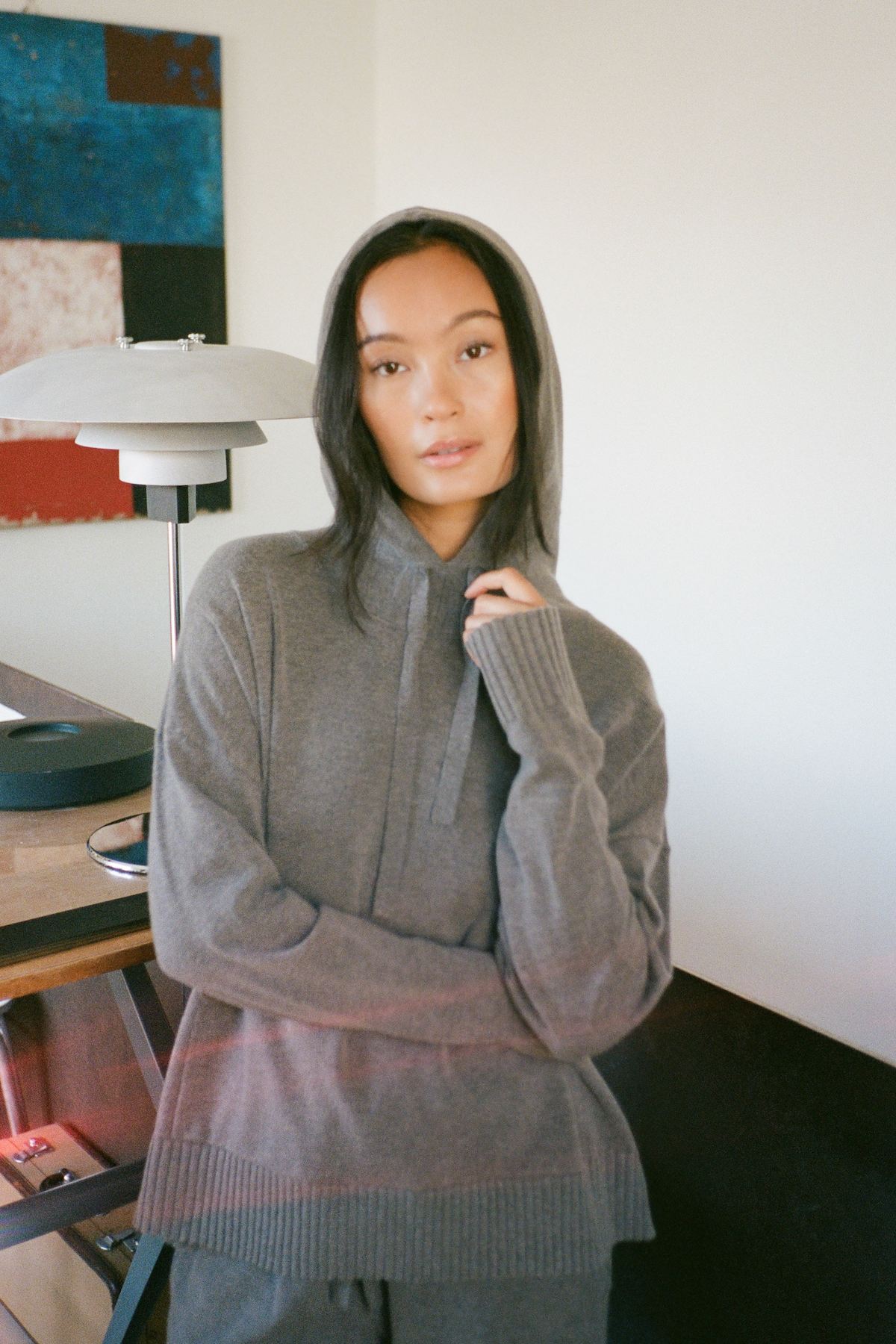 Helena - Knit lounge over size hoodie I Mole melange 3 - Rabens Saloner