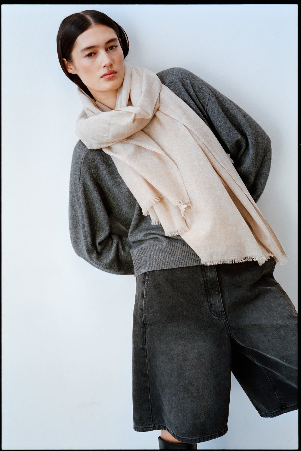 Caroliva - Wool cash scarf I Oatmeal melange 3 - Rabens Saloner