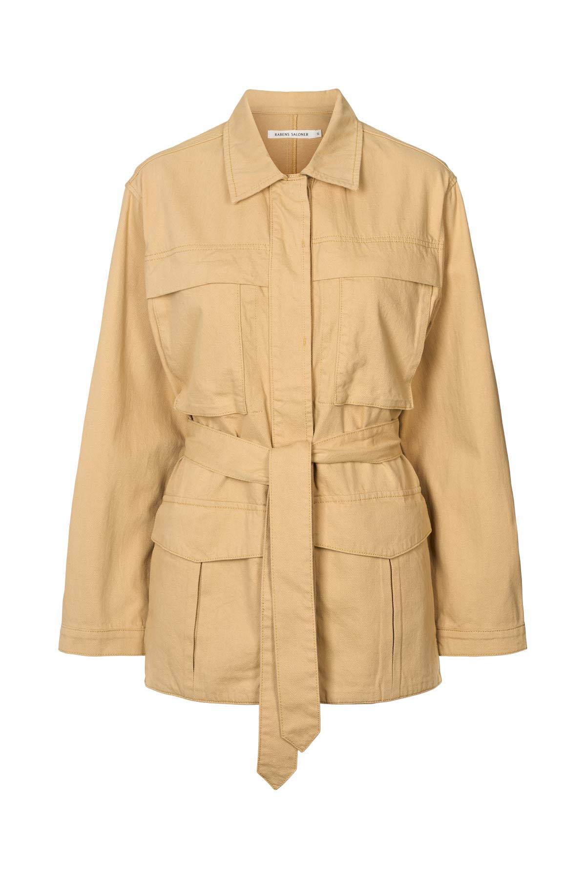 Sienna - Texture canvas belted jacket I Sand 4 - Rabens Saloner