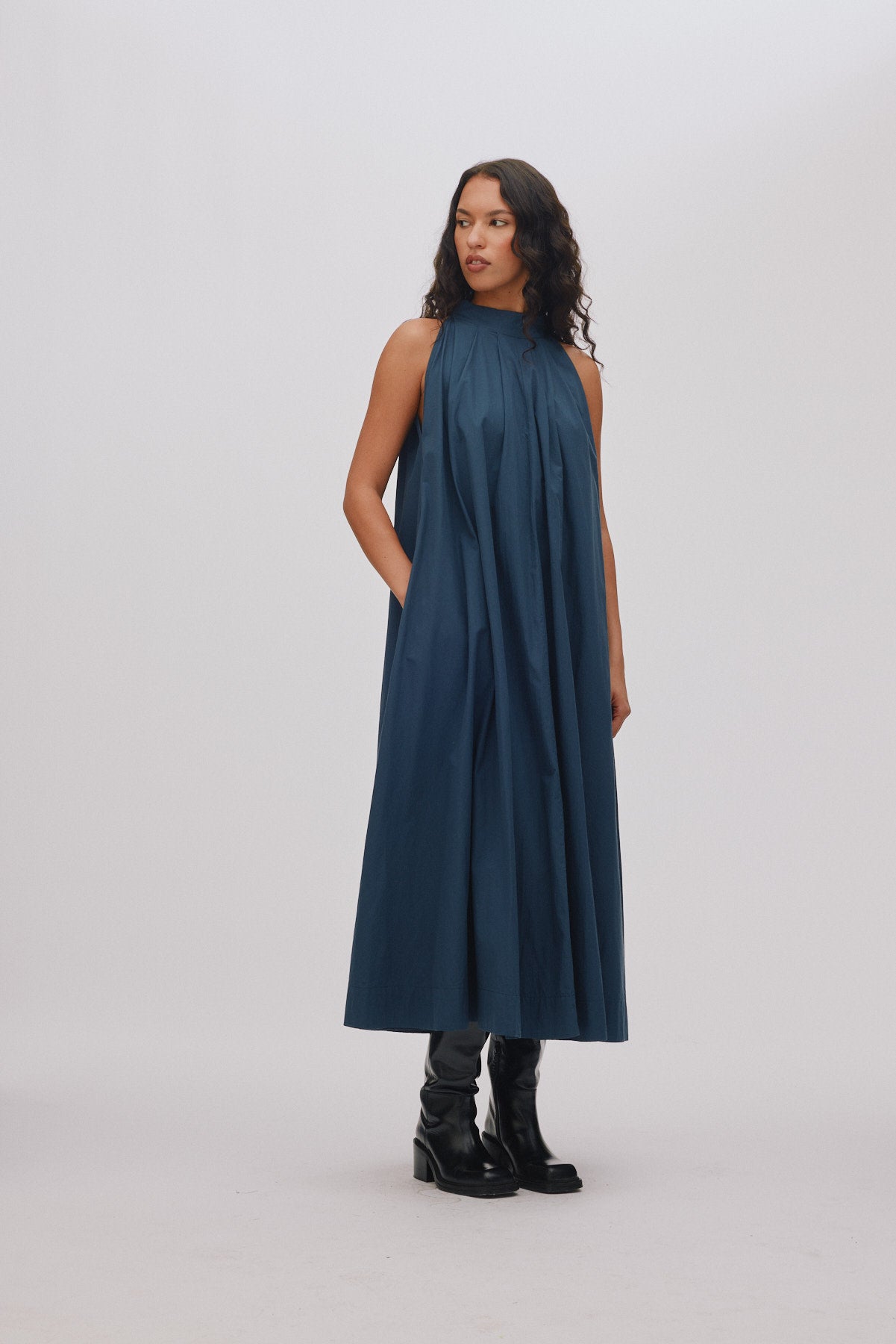 Annisa - Poplin full dress I Navy Navy XS 1 - Rabens Saloner