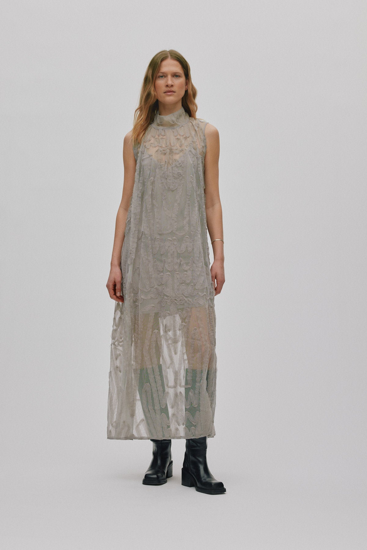Allison - Splash netting long dress I Silver grey 1 - Rabens Saloner