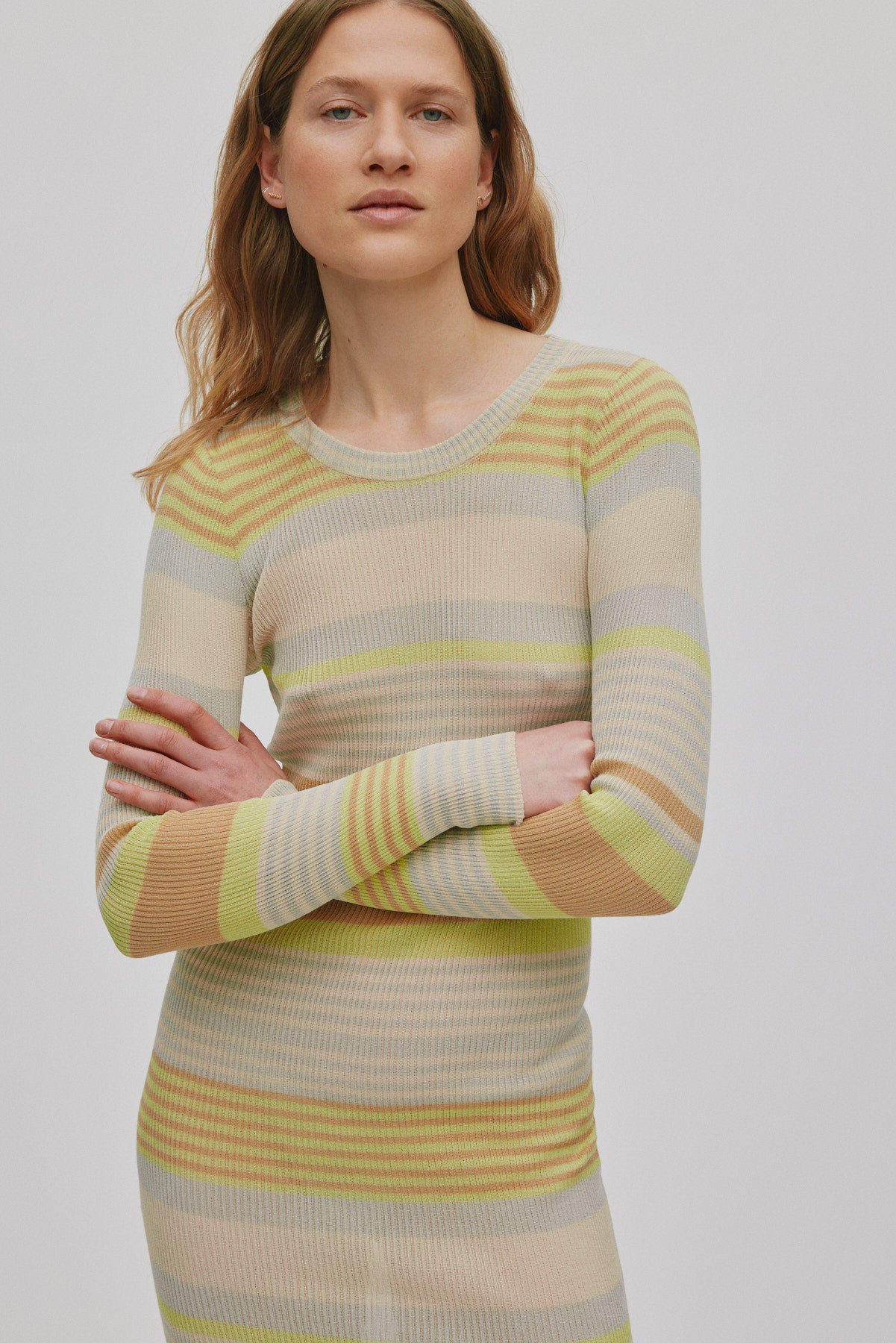 Inua - Ribbed stripes knit dress I Soft lime stripe 2 - Rabens Saloner