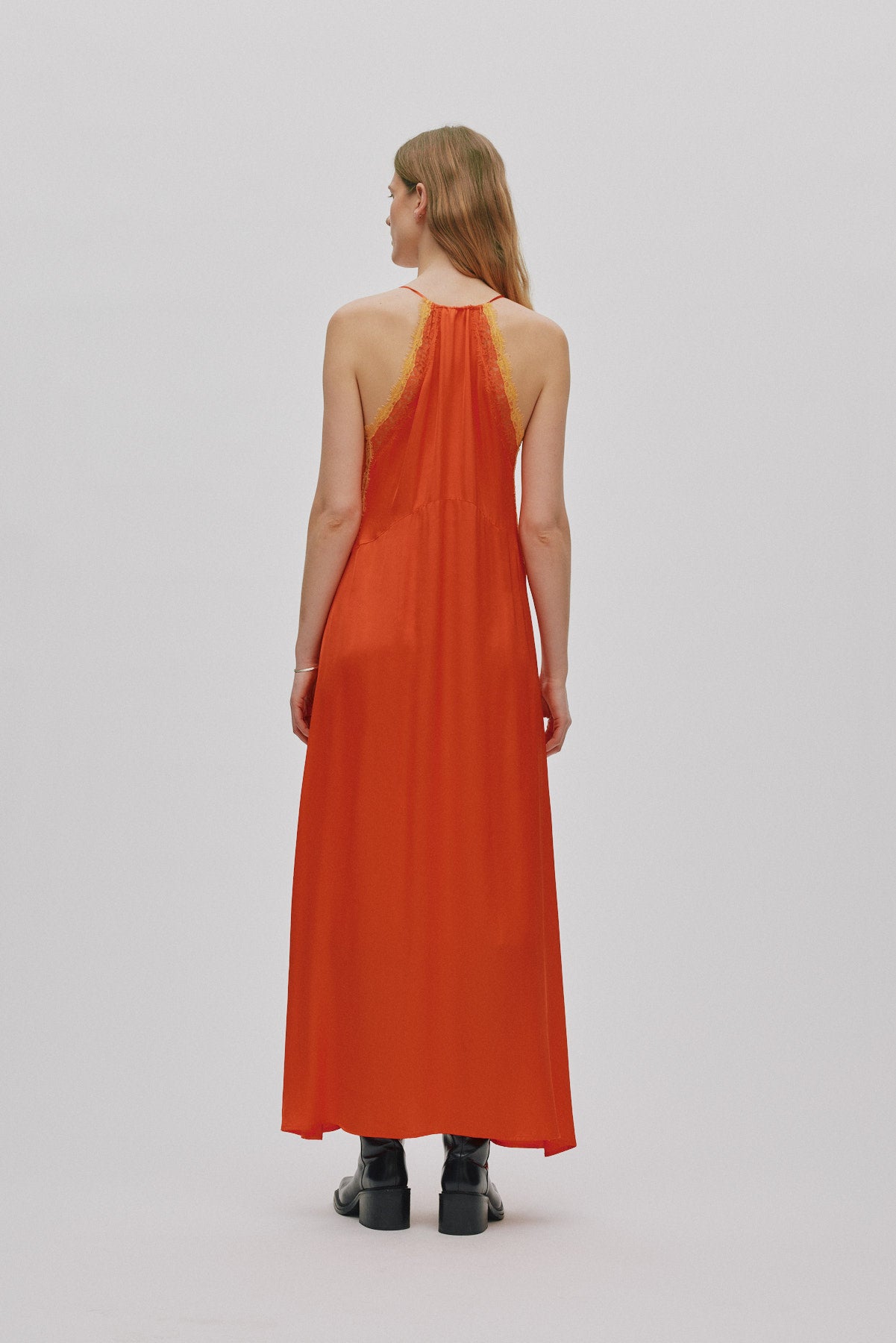Chefira - Contrast lace camisole dress I Deep mandarin 4 - Rabens Saloner