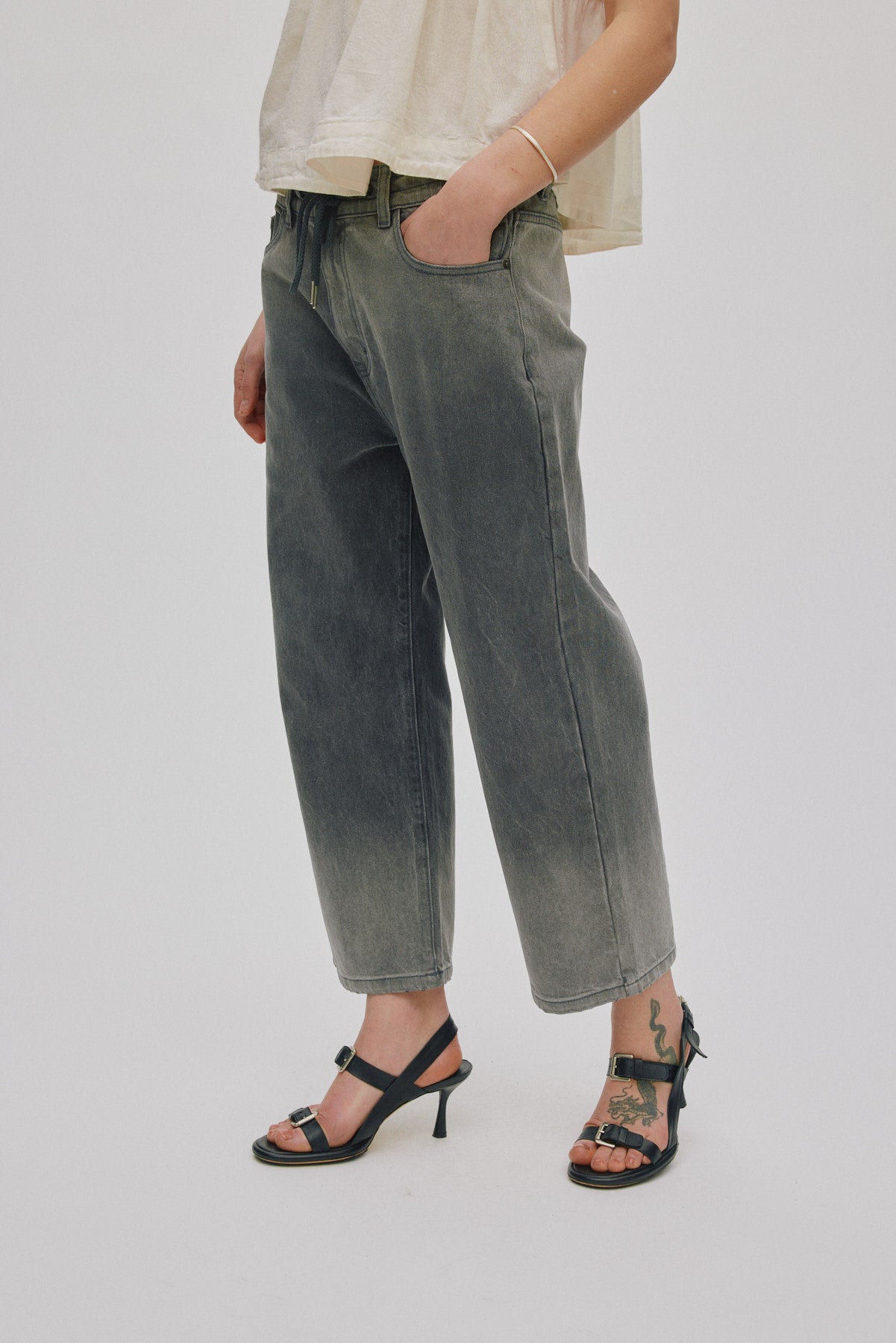 Beza - Grey denim drawstring pants I Washed grey 3 - Rabens Saloner