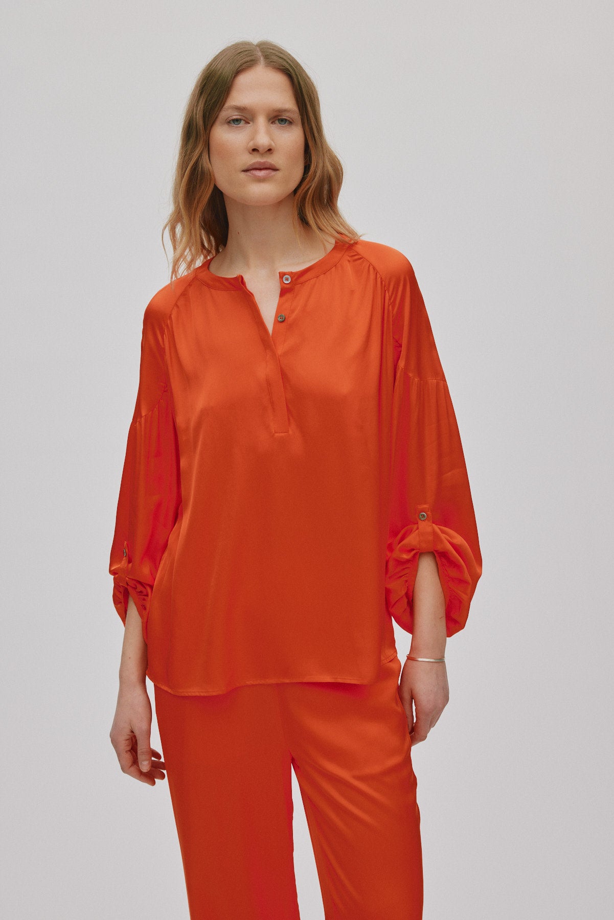 Lissy - Contrast lace shirt I Deep mandarin 3 - Rabens Saloner