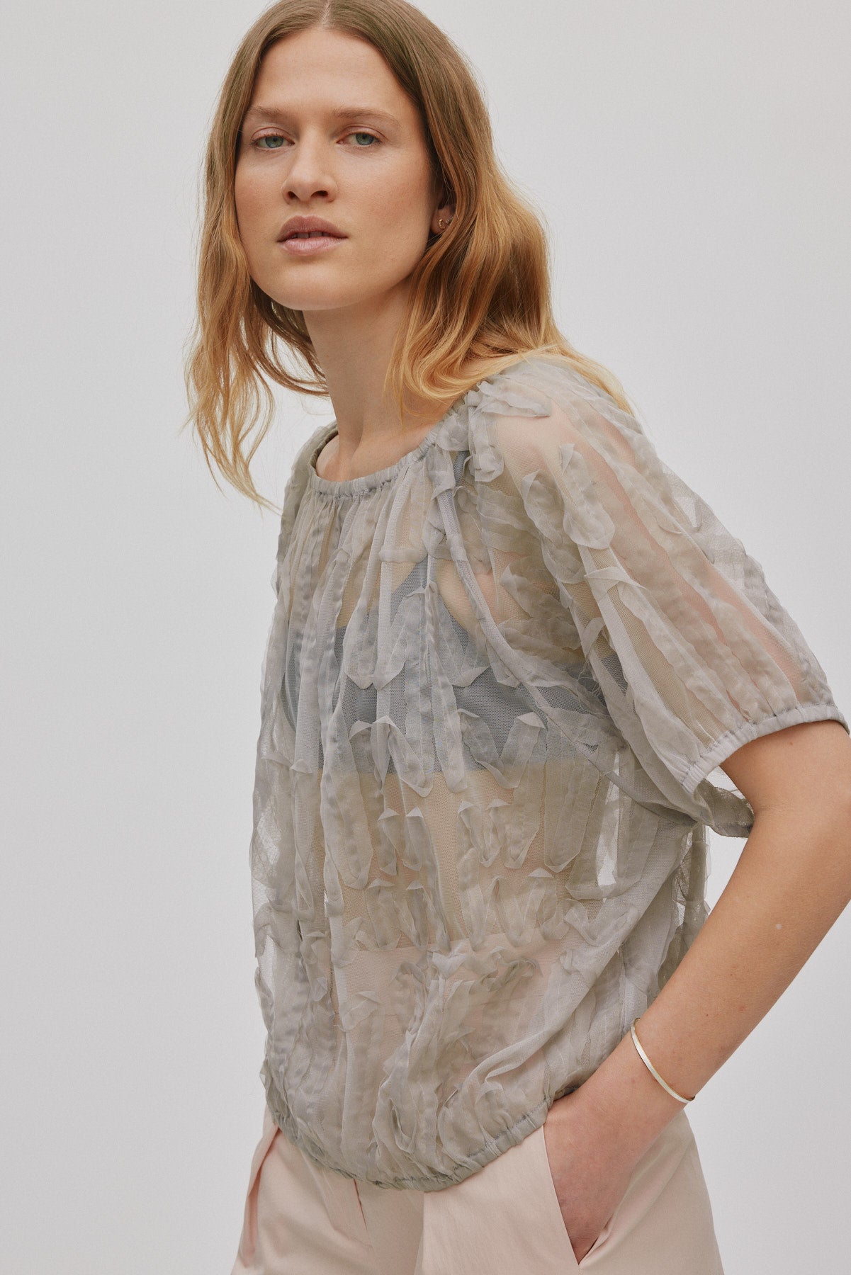 Delva - Splash netting elasticated top I Silver grey 2 - Rabens Saloner