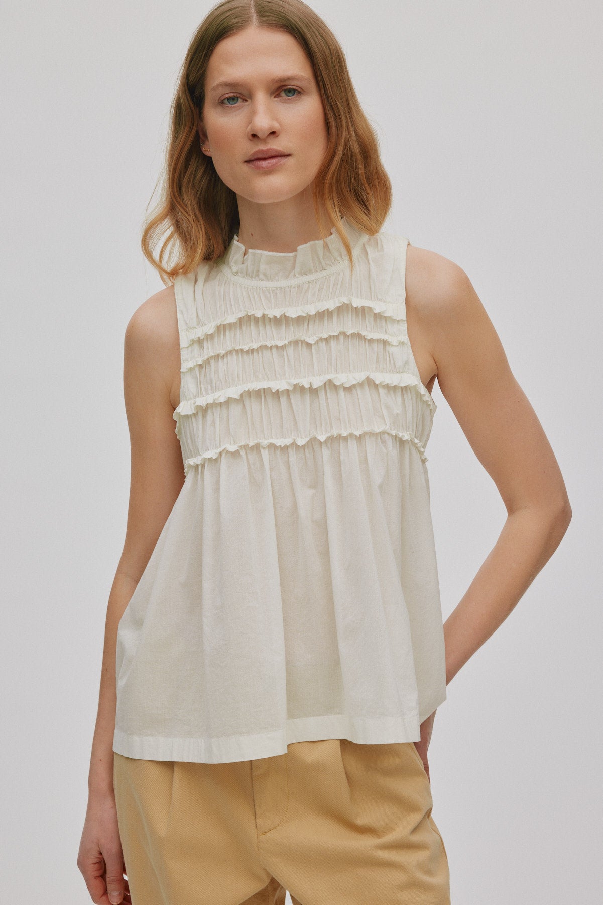 Pia - Voile frill halter top I Chalk 1 - Rabens Saloner