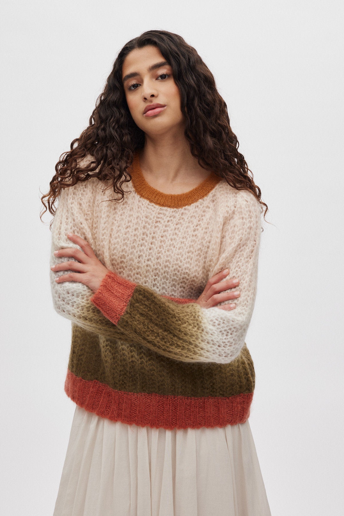 Jasmin - Faded knit boxy sweater I Rust combo 1 - Rabens Saloner