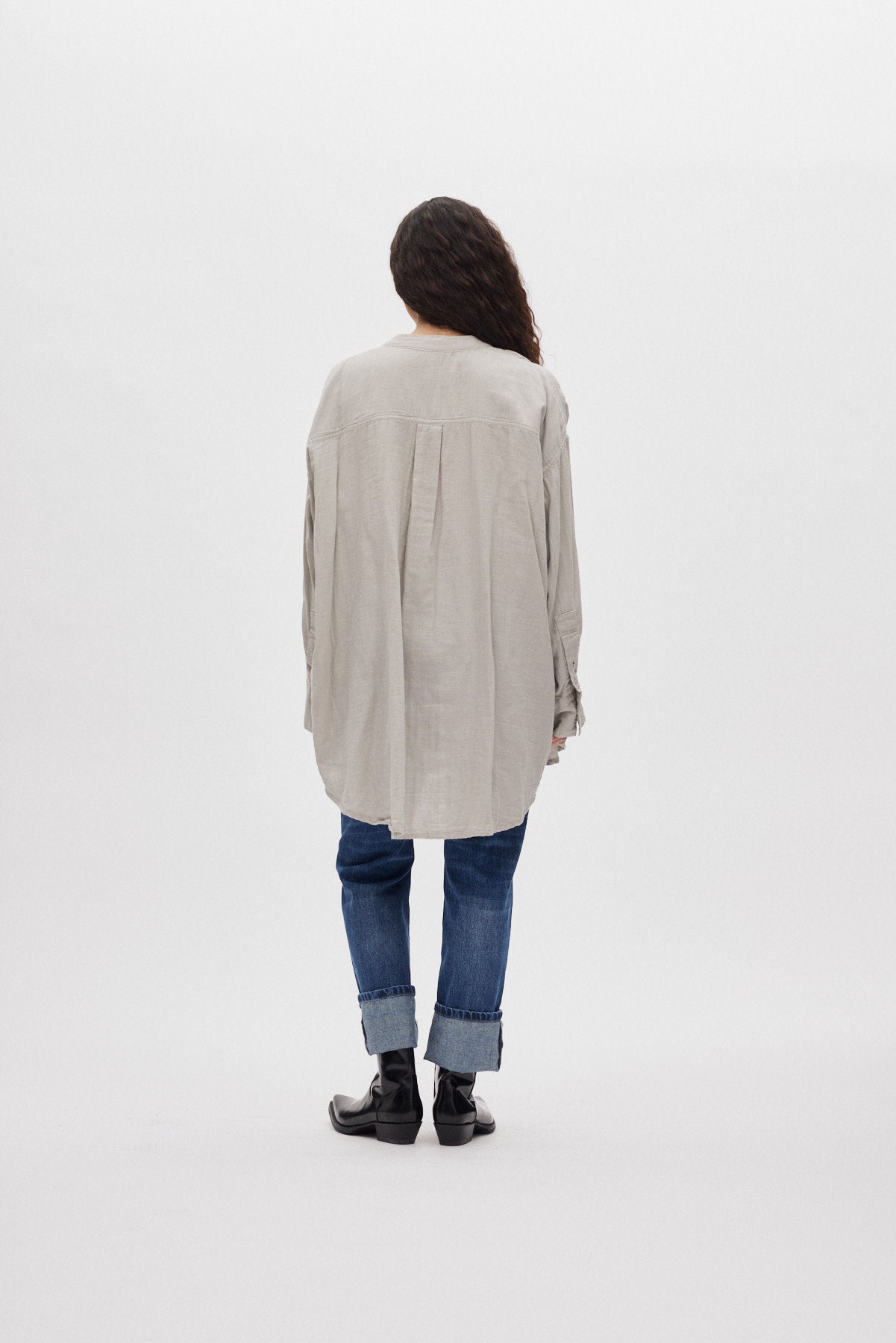 Sonja - Cotton double oversized shirt I Cement 3 - Rabens Saloner