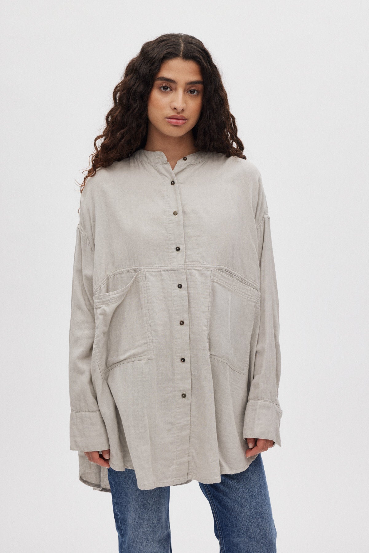 Sonja - Cotton double oversized shirt I Cement 2 - Rabens Saloner