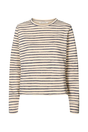 Hila - Light stretch crew neck top I Oyster navy stripe Oyster navy stripe XS 3 - Rabens Saloner