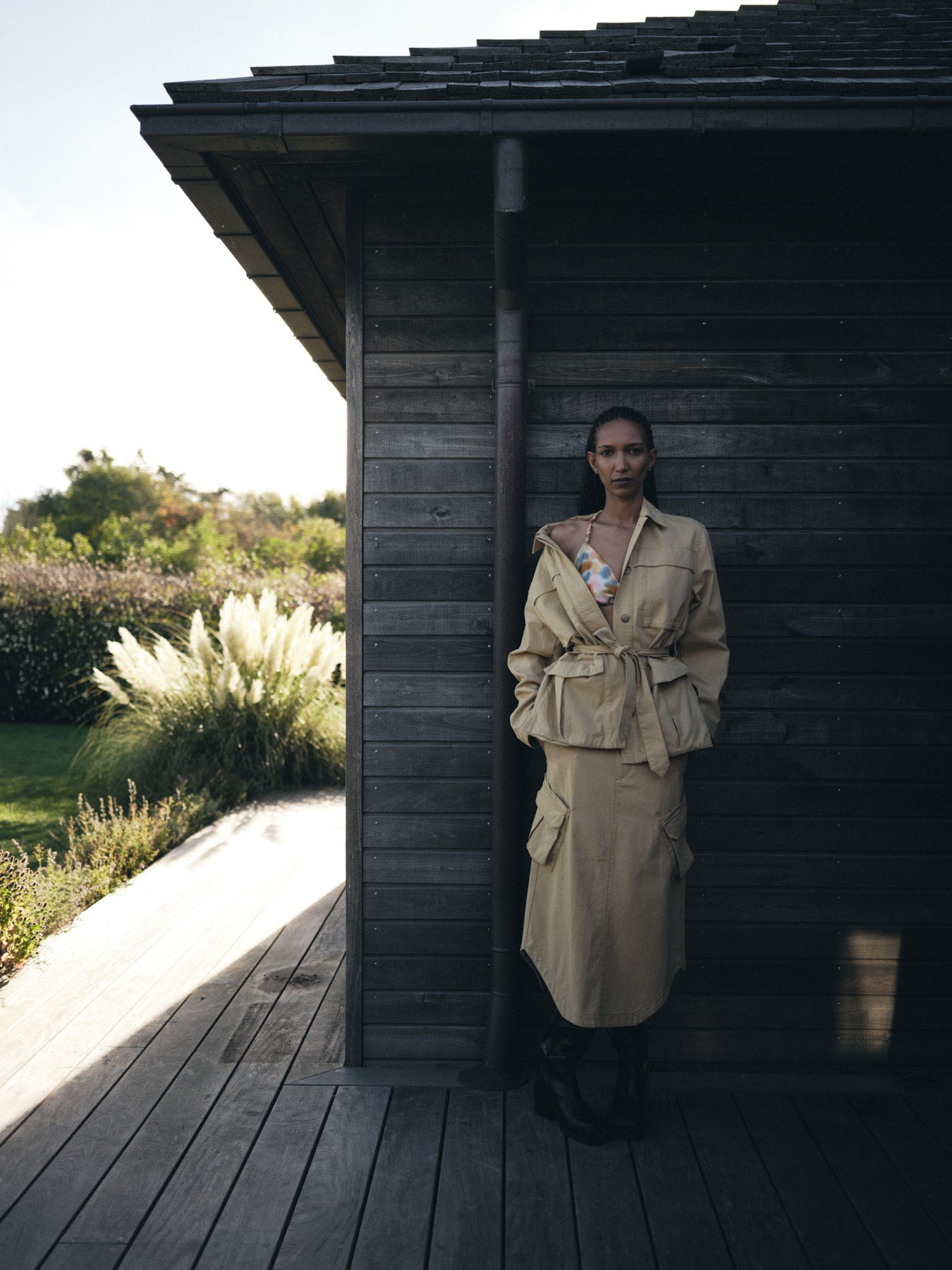Sienna - Texture canvas belted jacket I Sand 9 - Rabens Saloner