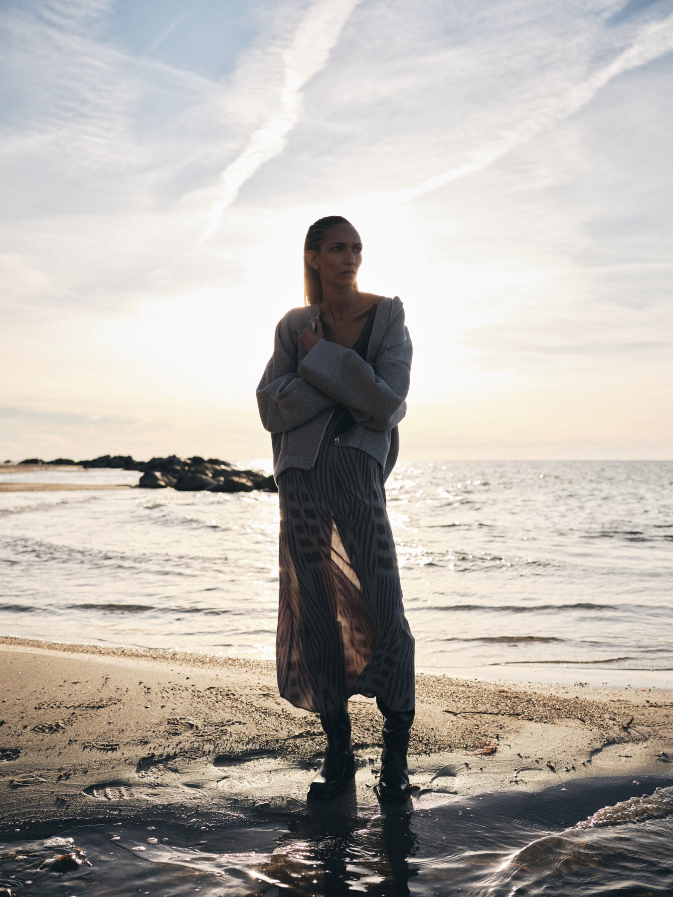Maice - Ombre ikat slim string dress I Asphalt combo 10 - Rabens Saloner