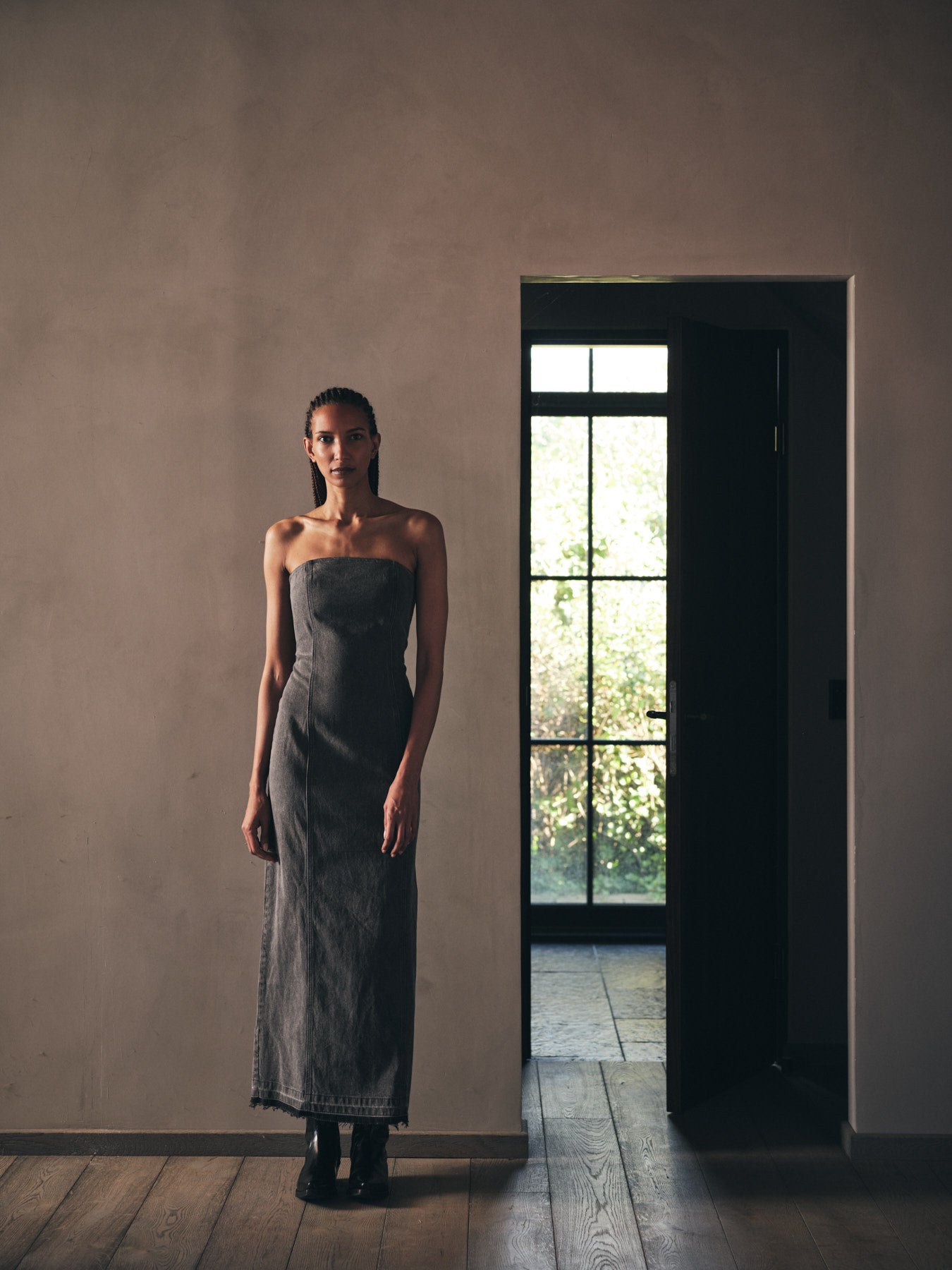 Anizette - Grey denim fitted dress I Washed grey Washed grey XS 8 - Rabens Saloner
