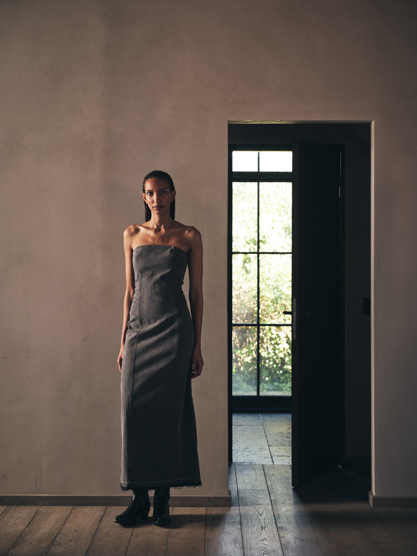 Anizette - Grey denim fitted dress I Washed grey 9 - Rabens Saloner