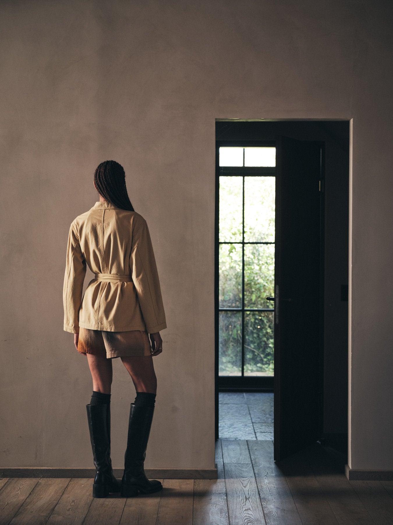 Sienna - Texture canvas belted jacket I Sand 8 - Rabens Saloner
