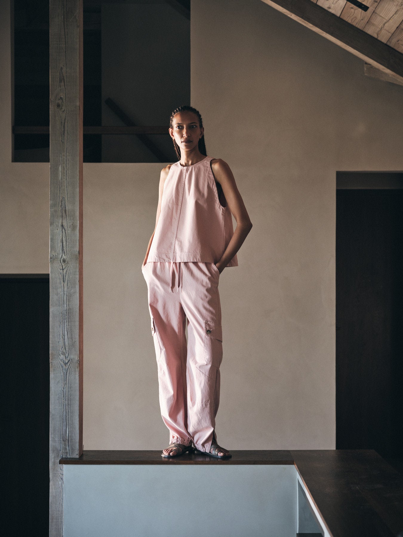 Justa - Texture canvas pants with zip I Soft rose 6 - Rabens Saloner