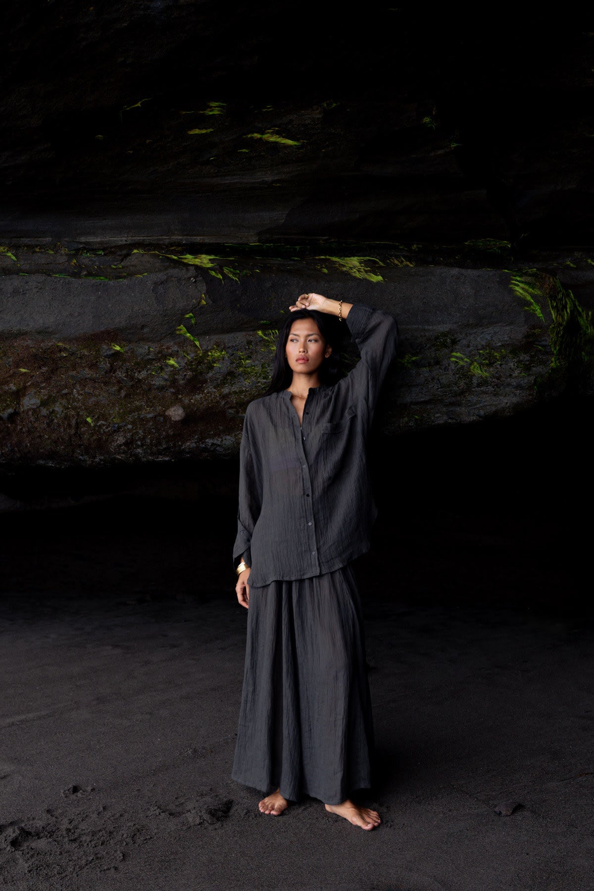 Jumana - Crinkled flared skirt I Faded black 3 - Rabens Saloner