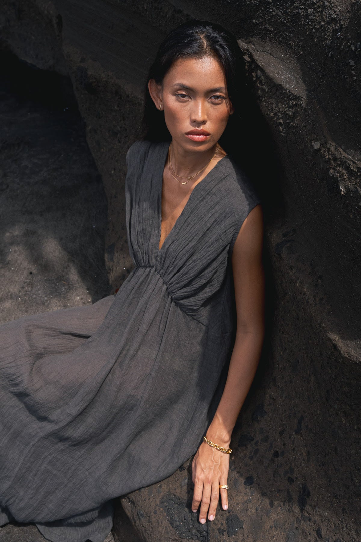 Kimber - Crinkled dress I Faded black 2 - Rabens Saloner