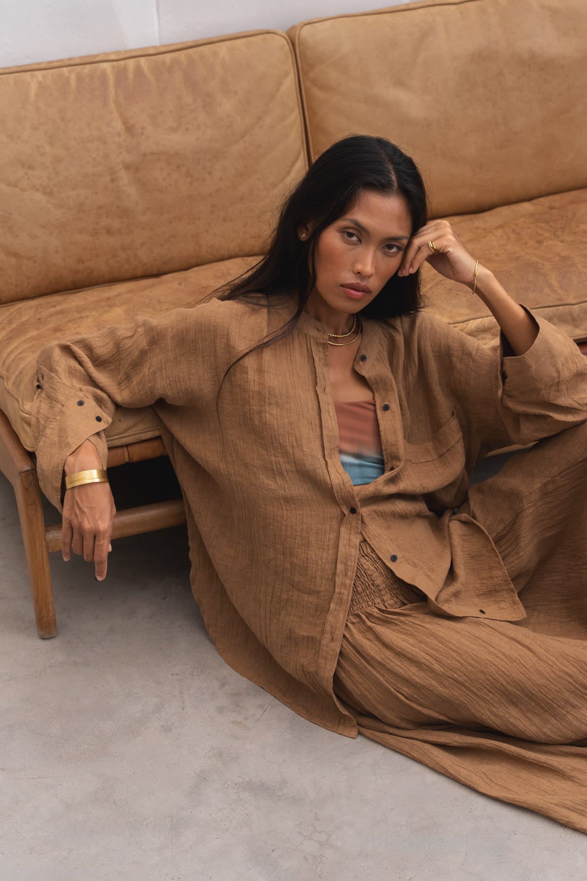 Jumana - Crinkled flared skirt I Walnut 1 - Rabens Saloner