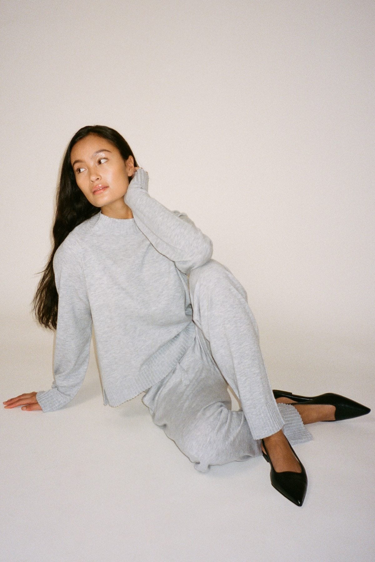 Ruca - Knit lounge boxy sweater I Grey melange 5 - Rabens Saloner