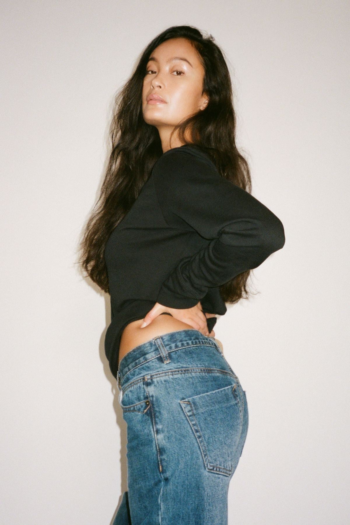 Hila - Light stretch crew neck top I Navy 5 - Rabens Saloner