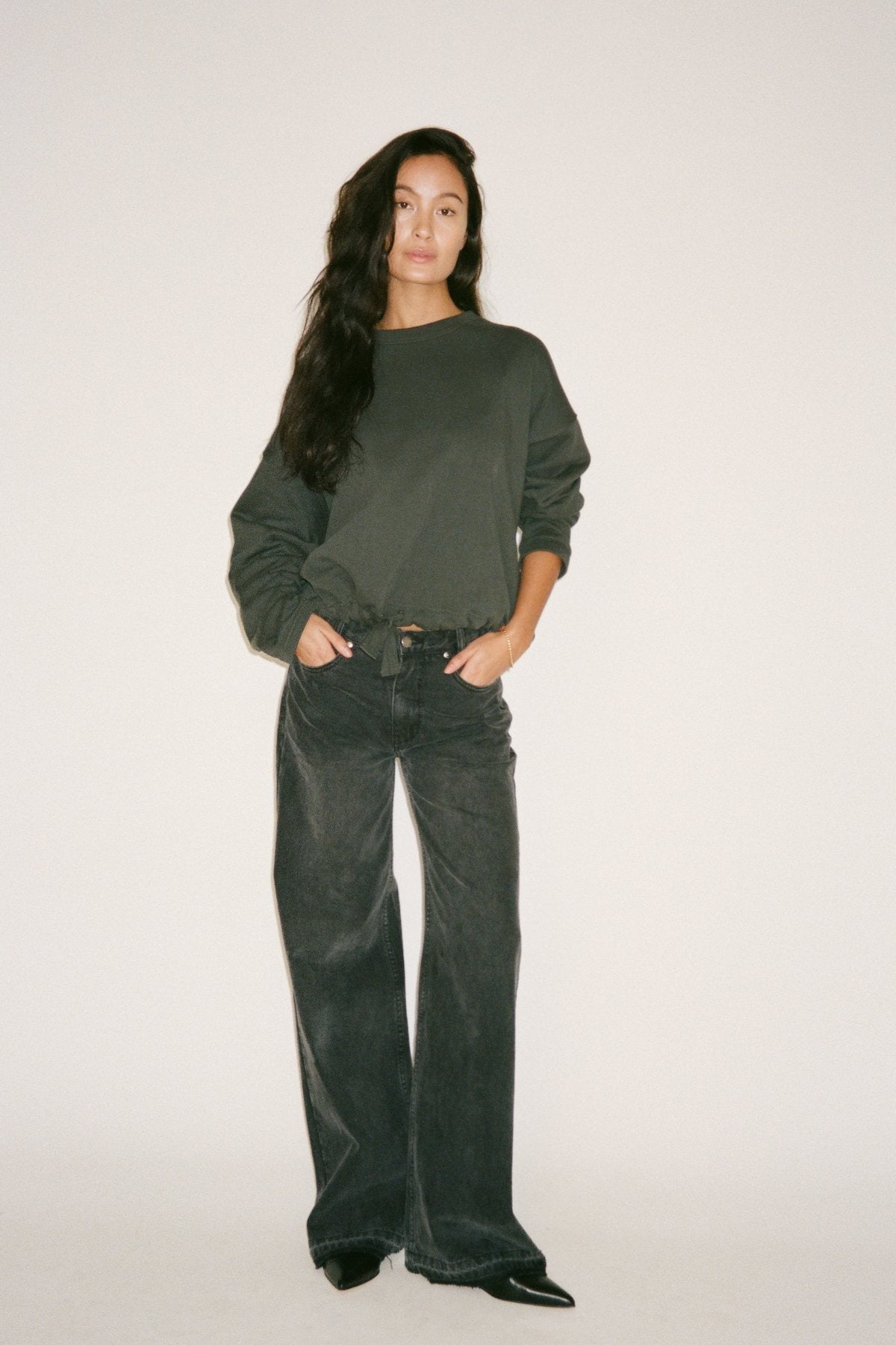 Sheela - Sweat drawstring top I Faded black 4 - Rabens Saloner