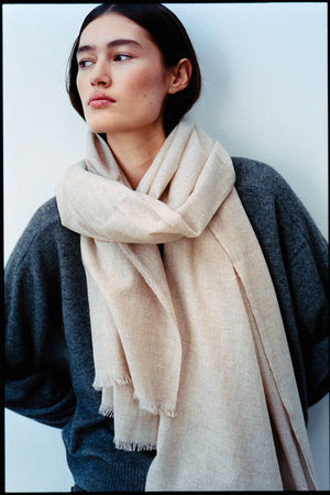 Caroliva - Wool cash scarf I Oatmeal melange Oatmeal melange O/S 4 - Rabens Saloner
